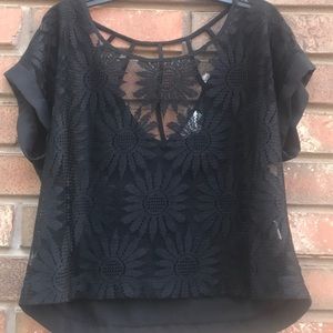Black lace crop top